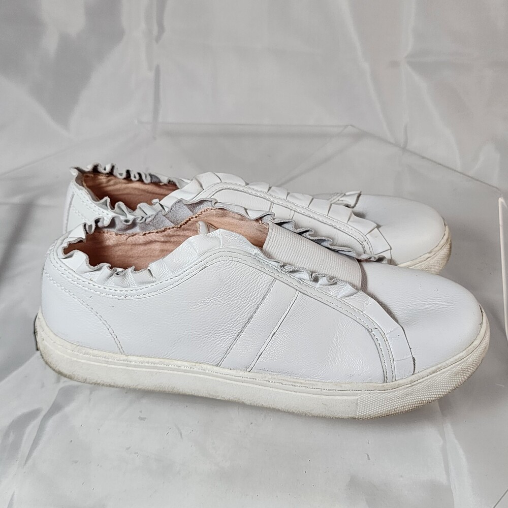 Kate Spade Lance 6 Ruffle White Leather Slip On Sneakers/Flats Shoes Layce
